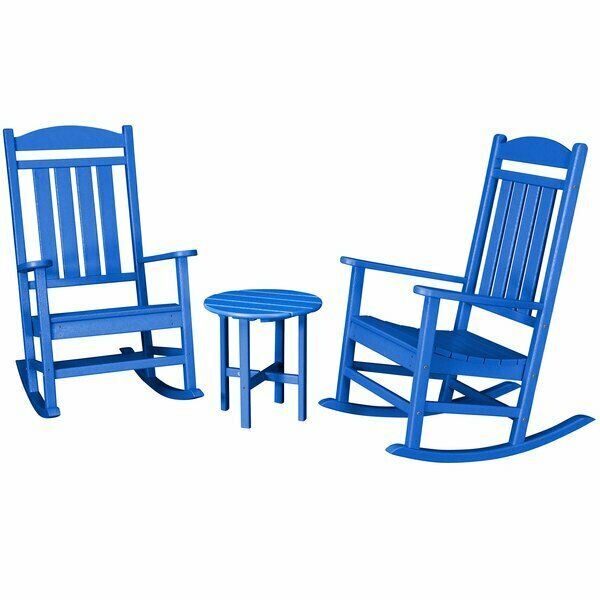 Polywood Presidential Pacific Blue Patio Set with Side Table and 2 Rocking Chairs 633PWS1091PB